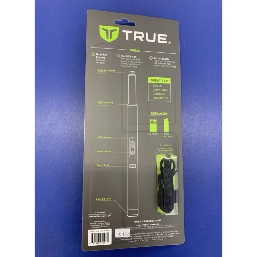 True Plasma Lighter Wand‎ Windproof Waterproof USB Rechargeable